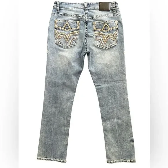 MONTERO Men's Bootcut Jeans Size 36 Modern Cowboy Embroidered Whipstitch - Picture 5 of 11
